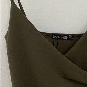 Olive green spaghetti strap dress.